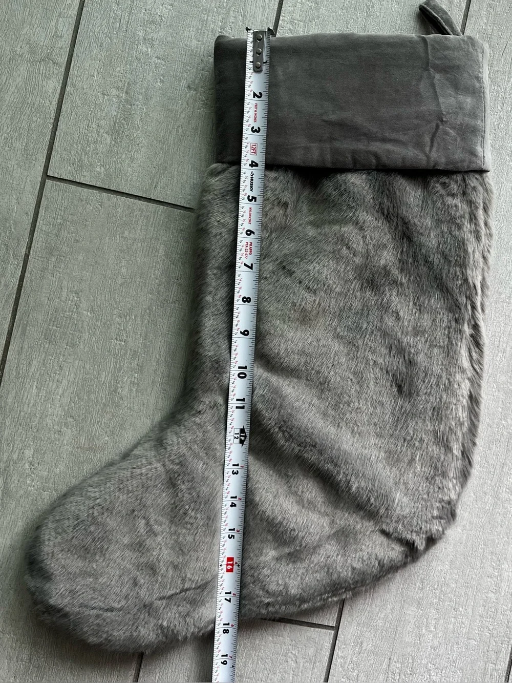 4PC Pottery Barn Faux Fur Minky Grey Christmas Stocking Gray Holiday Decor LARGE